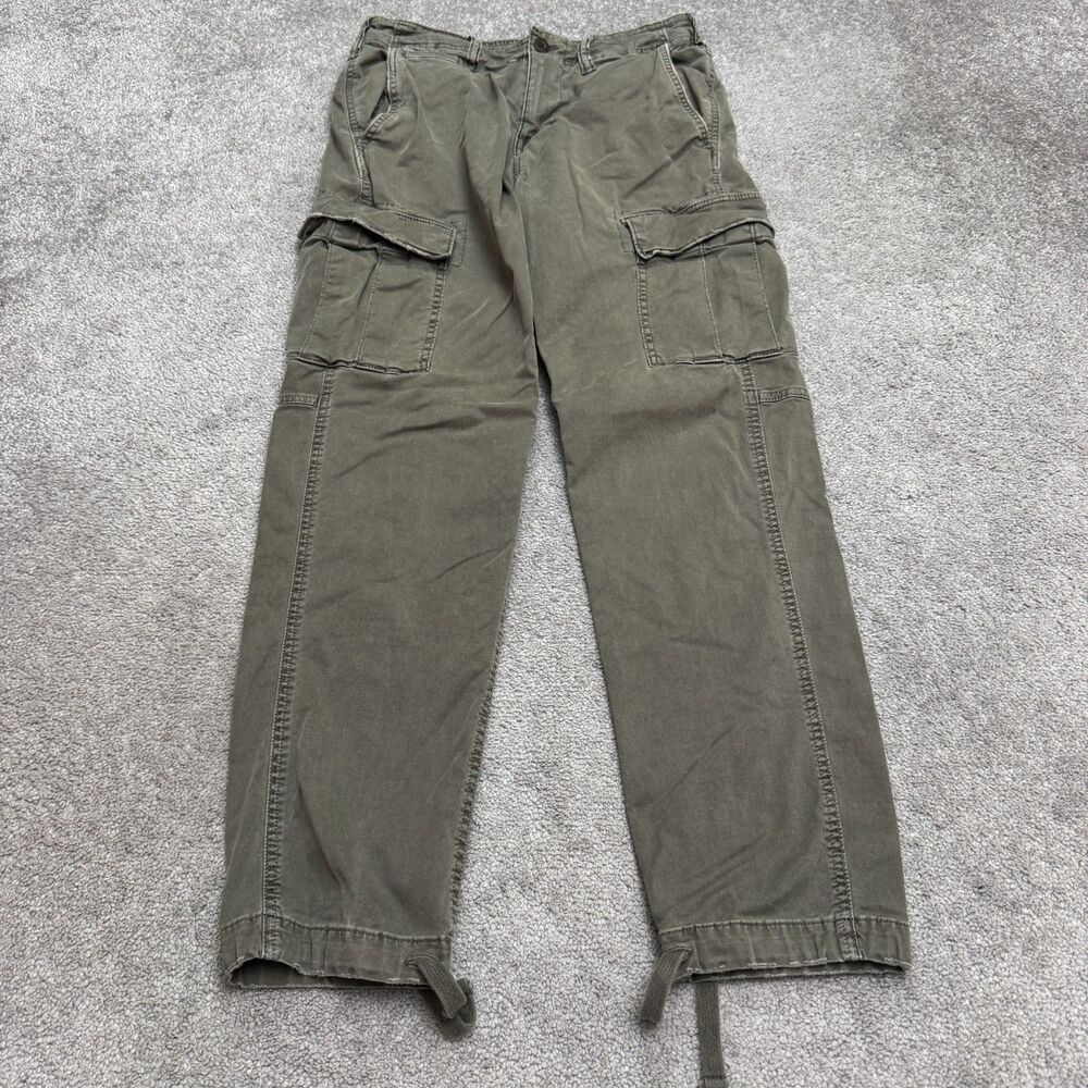 American Eagle Flex Cargo Pants Mens 30x32 Green Utility Drawstring Hem Casual